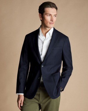 Navy Charles Tyrwhitt Luxury Italian Hopsack Jacket | SPTJXW-243