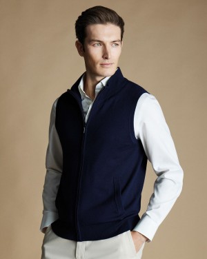 Navy Charles Tyrwhitt Merino Zip Through Vest | JXQIFN-426