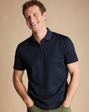 Navy Charles Tyrwhitt Popcorn Textured Tyrwhitt Cool Stripe Polo | FBXJTY-539