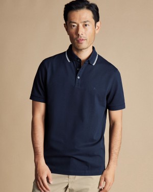 Navy Charles Tyrwhitt Tyrwhitt Pique Contrast Tipping Polo | LJGWID-307