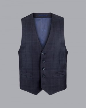 Navy Charles Tyrwhitt Ultimate Performance Check Suit Vest | BDESPM-123