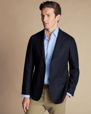 Navy Charles Tyrwhitt Unstructured Wool Twill Jacket | LIKWBG-104