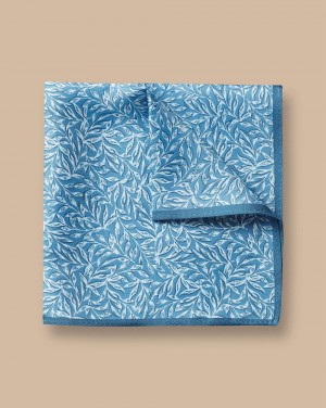 Ocean Blue Charles Tyrwhitt Leaves Print Silk Pocket Square | LQORFD-301