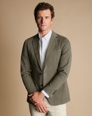 Olive Green Charles Tyrwhitt Cotton Stretch Garment Dyed Jacket | XESDOT-497