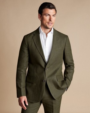 Olive Green Charles Tyrwhitt Linen Jacket | VZRYPU-125