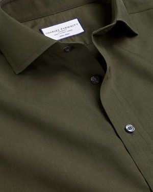 Olive Green Charles Tyrwhitt Spread Collar Non-Iron Poplin Shirt | OFUIHC-786