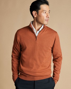 Orange Charles Tyrwhitt Merino Quarter Zip Sweater | QBWPNC-471