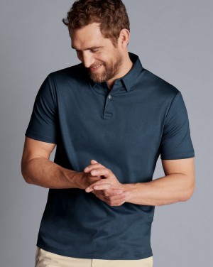 Petrol Blue Charles Tyrwhitt Smart Jersey Polo | ZUOYMG-952