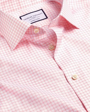 Pink Charles Tyrwhitt Semi-Spread Collar Egyptian Cotton Twin Check Shirt | HXGPEJ-210