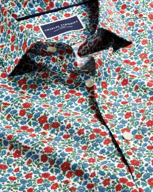 Red Charles Tyrwhitt Made With Liberty Fabric Floral Print Shirt Semi-Spread Collar Shirt | ADRGFO-321