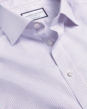 Red Charles Tyrwhitt Semi-Spread Collar Egyptian Cotton Fine Line Check Shirt | VYZPTS-520