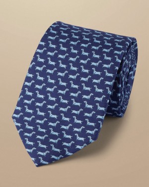 Royal Blue Charles Tyrwhitt Dog Print Silk Tie | AKELJR-865