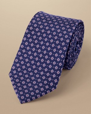 Royal Blue Charles Tyrwhitt Mini Medallion Print Silk Slim Tie | RSFXYO-742