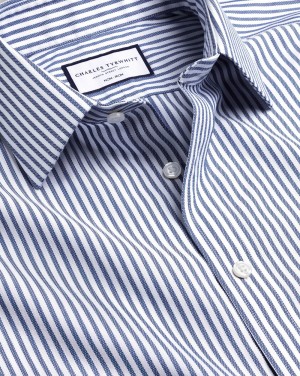 Royal Blue Charles Tyrwhitt Non-Iron Royal Oxford Butcher Stripe Shirt | KJXPRS-967