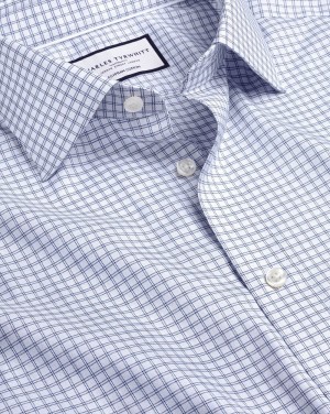 Royal Blue Charles Tyrwhitt Semi-Spread Collar Egyptian Cotton Twin Check Shirt | GZUEPS-479