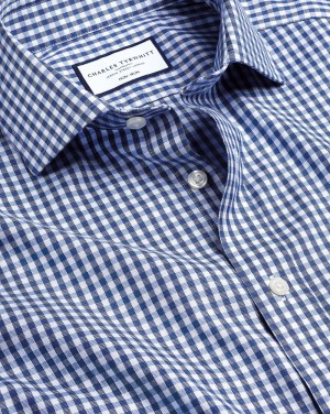 Royal Blue Charles Tyrwhitt Spread Collar Non-Iron Twill Gingham Shirt | LIWUJR-537