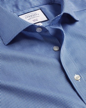 Royal Blue Charles Tyrwhitt Spread Collar Non-Iron Puppytooth Shirt | SPAVDC-041