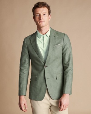 Sage Green Charles Tyrwhitt Linen Cotton Jacket | DEAUPT-069