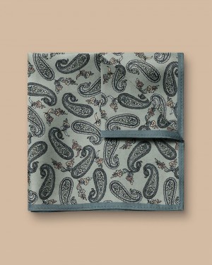 Sage Green Charles Tyrwhitt Mini Paisley Print Silk Pocket Square | ZNQTSE-927