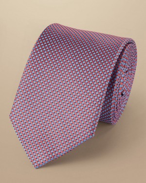 Salmon Pink/Sky Blue Charles Tyrwhitt Semi Plain Pattern Silk Tie | AOJHRE-207