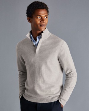 Silver Charles Tyrwhitt Merino Cashmere Button Neck Sweater | QLRPAU-502