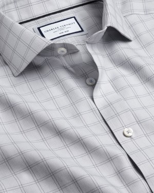 Silver Grey Charles Tyrwhitt Spread Collar Non-Iron Mayfair Weave Check Shirt | WYMKLB-126