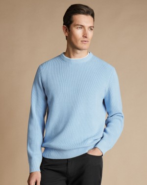 Sky Blue Charles Tyrwhitt Cotton Rib Crew Neck Sweater | VXICSY-468