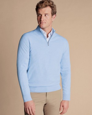 Sky Blue Charles Tyrwhitt Merino Quarter Zip Sweater | JKXQFV-618