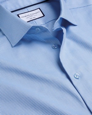 Sky Blue Charles Tyrwhitt Non-Iron Stretch Texture Square Shirt | YZCENO-248