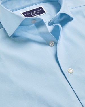 Sky Blue Charles Tyrwhitt Semi-Spread Collar Non-Iron Stretch Twill Shirt | NHTIOA-284