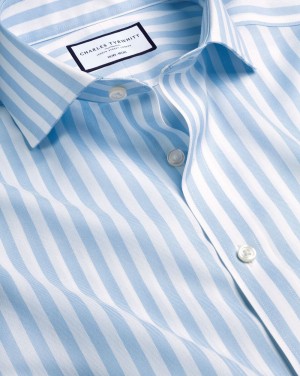 Sky Blue Charles Tyrwhitt Spread Collar Non-Iron Twill Wide Stripe Shirt | FRDWPM-469