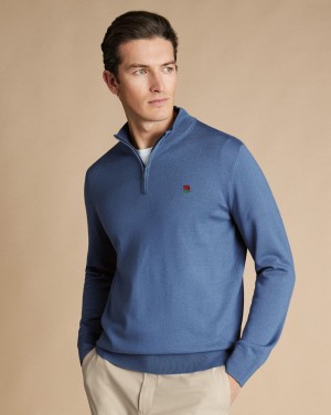 Steel Blue Charles Tyrwhitt England Rugby Merino Quarter Zip Sweater | FGRZCB-518