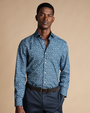 Steel Blue Charles Tyrwhitt Made With Liberty Fabric Semi-Spread Collar Floral Print Shirt | QWPXJR-325