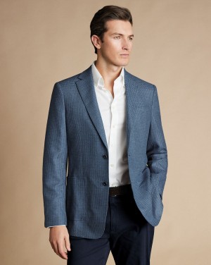 Steel Blue Charles Tyrwhitt Puppytooth Wool Silk Jacket | GYLFBI-104