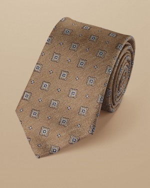 Tan Charles Tyrwhitt Stain Resistant Floral Pattern Tie | VBYDQT-807