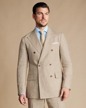 Taupe Charles Tyrwhitt Double Breasted Linen Jacket | WCTNIF-724