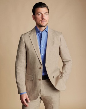 Taupe Charles Tyrwhitt Linen Jacket | FJGBCK-571