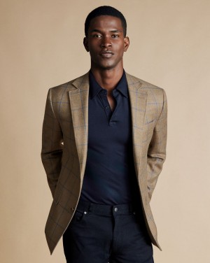 Taupe Charles Tyrwhitt Windowpane Wool Texture Jacket | ZWCGBO-398