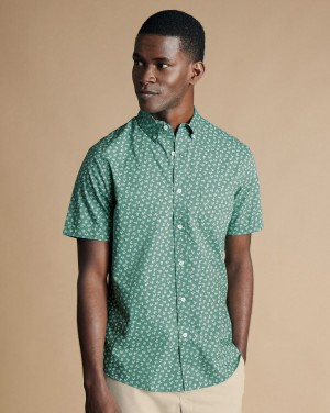 Teal Green Charles Tyrwhitt Non-Iron Floral Print Short Sleeve Shirt | EFGNDH-237