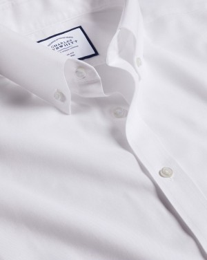 White Charles Tyrwhitt Button-Down Non-Iron Twill Shirt | IOJDVP-054