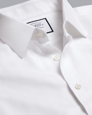 White Charles Tyrwhitt Non-Iron Herringbone Shirt | DZVGWQ-519