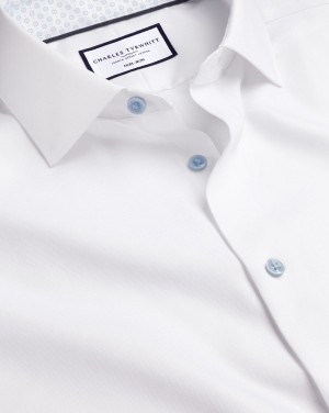 White Charles Tyrwhitt Semi-Spread Collar Twill Shirt With Printed Trim | DOPQSY-682