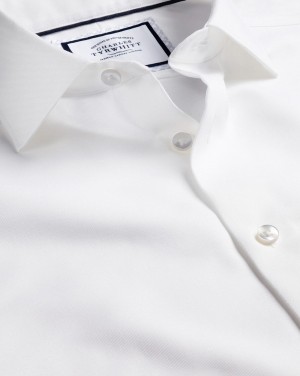 White Charles Tyrwhitt Semi-Spread Non-Iron Cotton Linen Shirt | CBFPEW-610