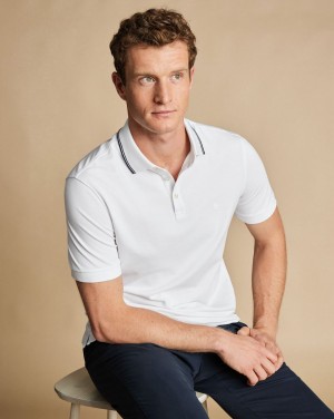 White Charles Tyrwhitt Tyrwhitt Pique Contrast Tipping Polo | HXZRET-398