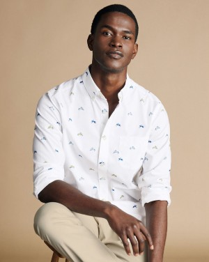 White Multi Charles Tyrwhitt Button-Down Collar Non-Iron Stretch Hare Print Shirt | TKXWHE-814