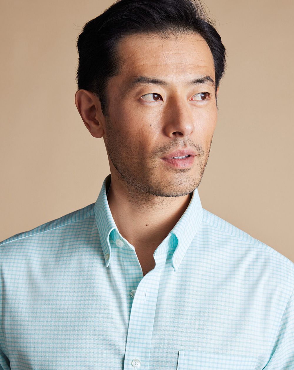 Aqua Green Charles Tyrwhitt Button-Down Collar Non-Iron Stretch Check Oxford Shirt | YRIUSX-906