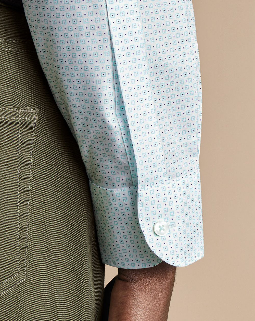 Aqua Green Charles Tyrwhitt Semi-Spread Collar Non-Iron Stretch Motif Print Shirt | LGXYPH-542