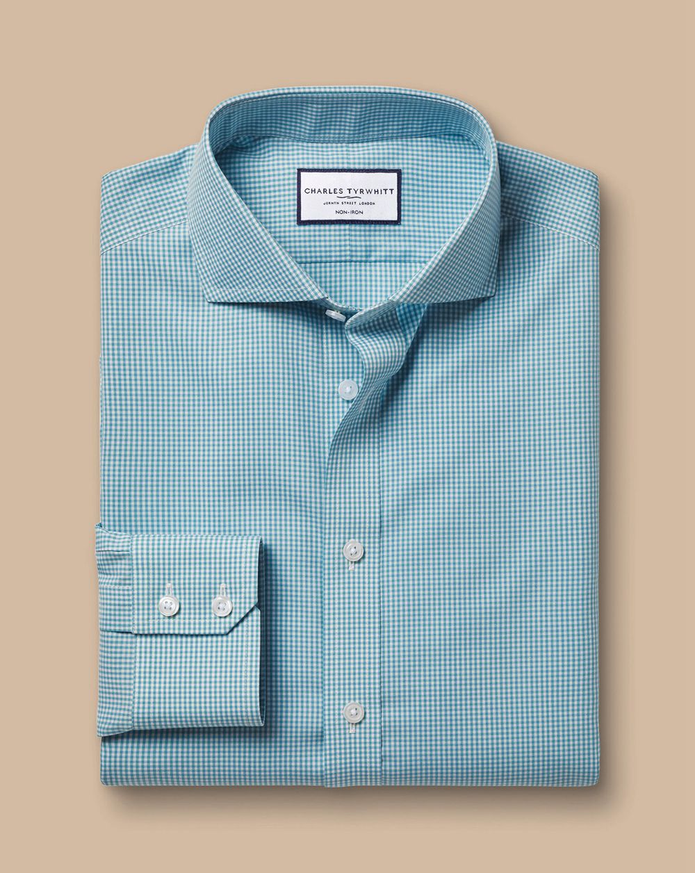 Aqua Green Charles Tyrwhitt Spread Collar Non-Iron Mini Gingham Poplin Check Shirt | GSPLDT-982