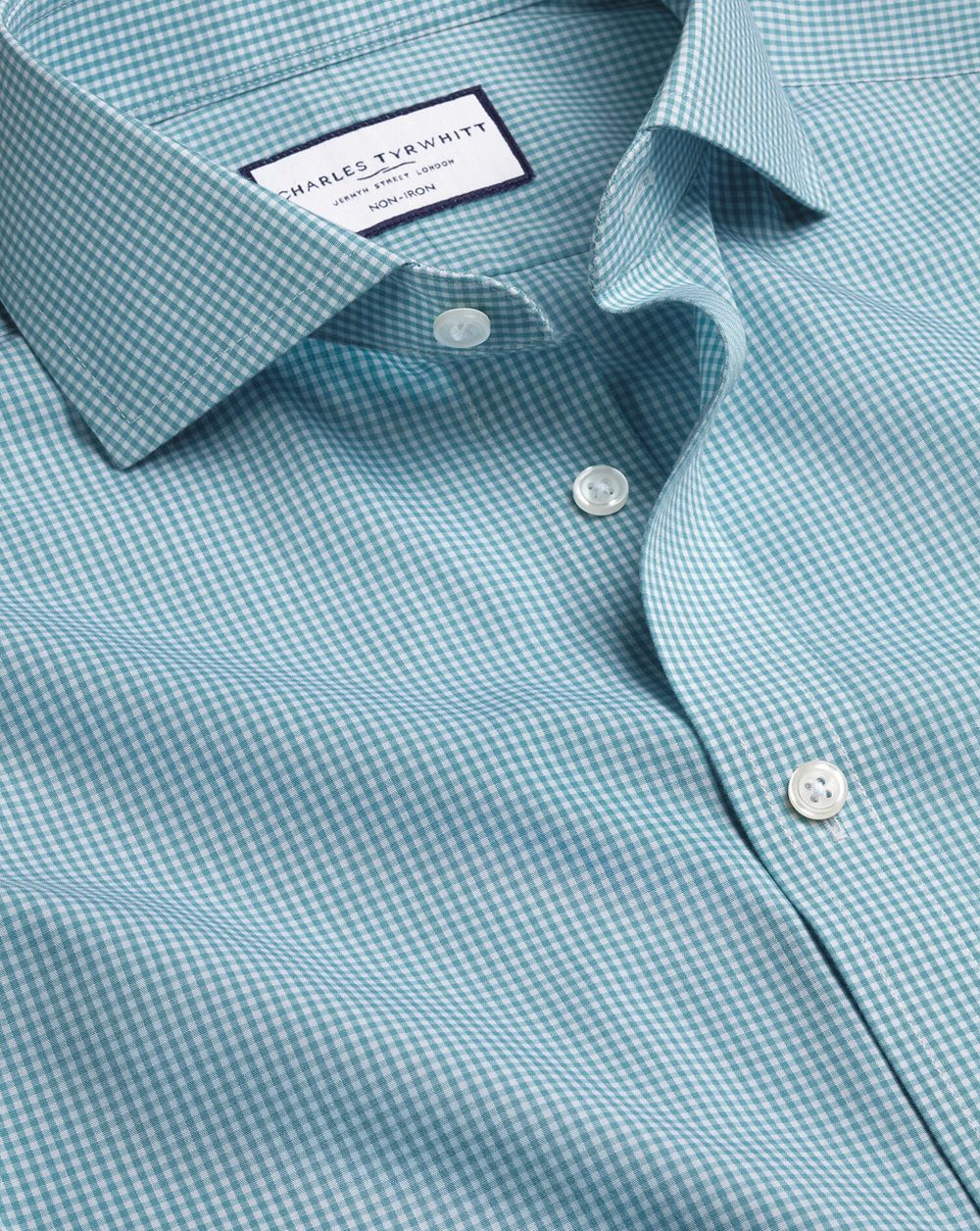 Aqua Green Charles Tyrwhitt Spread Collar Non-Iron Mini Gingham Poplin Check Shirt | GSPLDT-982