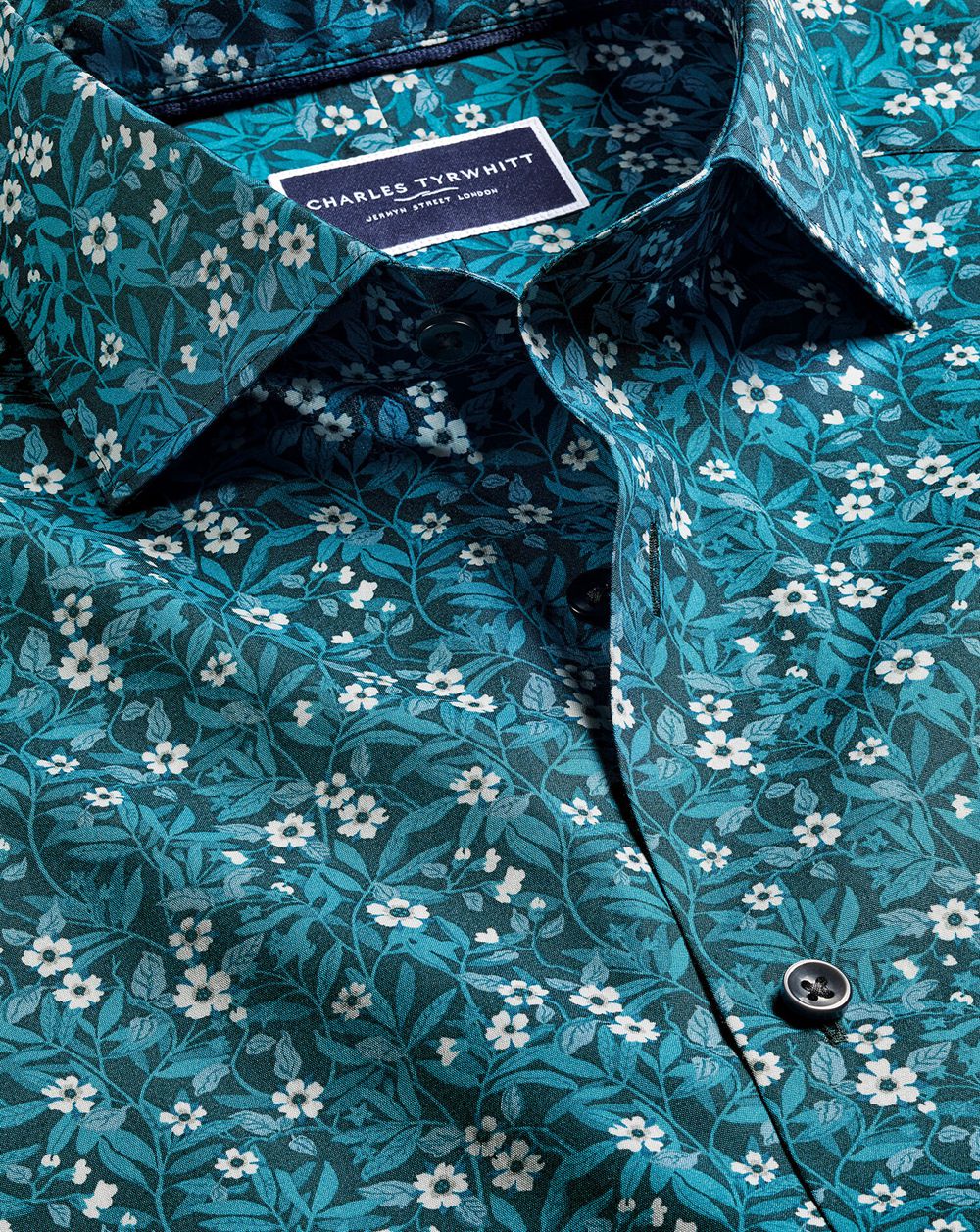 Atlantic Green Charles Tyrwhitt Made With Liberty Fabric Semi-Spread Collar Floral Print Shirt | KVWPXY-630